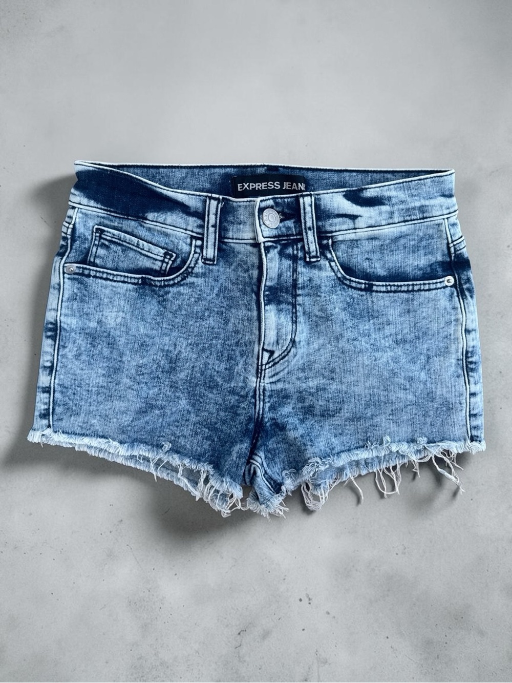 Express Blue Washed Denim Cutoff Shorts